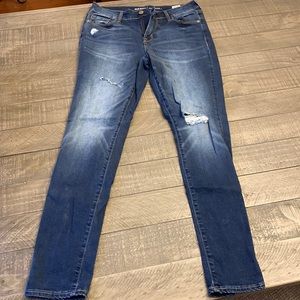 Dark Denim Ripped Mid Rise Skinny Jeans
